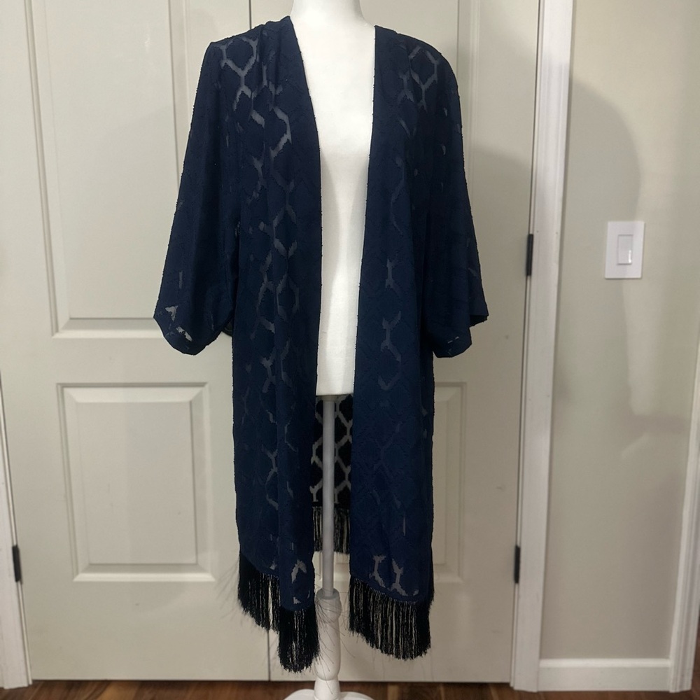 Impressions Deep Blue Patterned Kimono